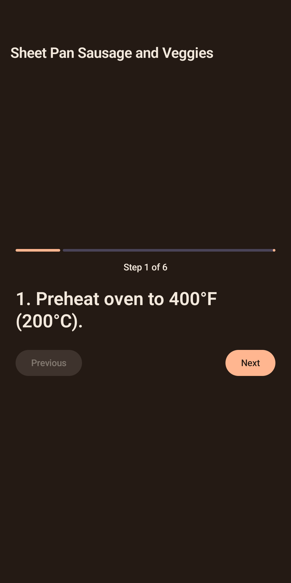 Provision step-by-step cook mode screen